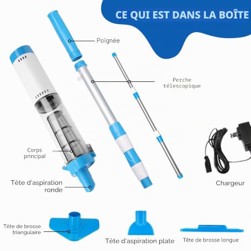 3 en 1 Aspirateur de Piscine sans Fil, Nettoyeur Manuel sans Fil – vue 5