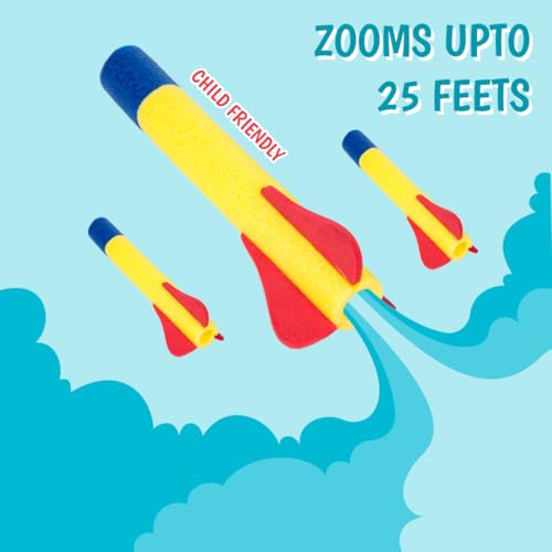 Image of Ratna's Little Rocket Launcher Toy with 3 Foam Rockets Flies Upto 25 Feet Outdoor Toys for Kids Ages 5+ Years