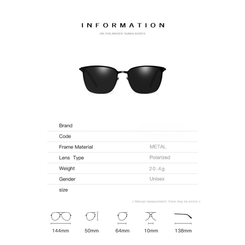 Stylowe okulary przeciwsłoneczne z polaryzacją, męskie, kwadratowe, metalowe, szare, modne okulary przeciwsłoneczne dla kierowców, UV400