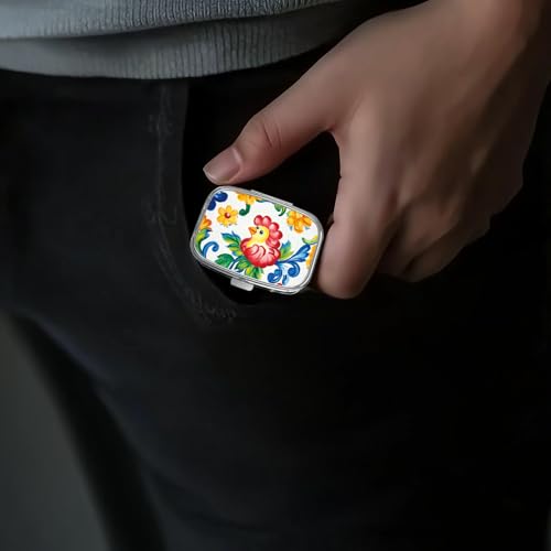 Image of Pill Box-2 Compartment Small Pill Case Portable for Pocket & Purse Single Pill Carrier Pill Container to Hold Vitamins Medication Fish Oil and Supplements BPA-Free(Cute Chick)