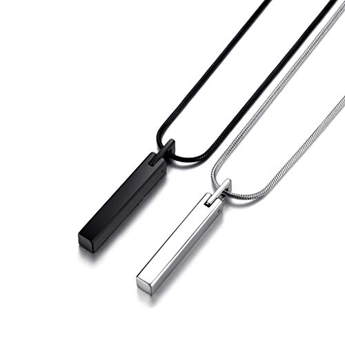 MOO&LEE Men's Tungsten Steel Bar Pendant Necklace with 22 Inches Stainless Steel Snake Chain