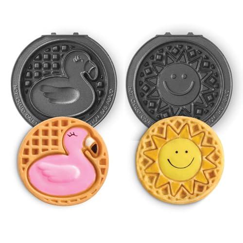 Image of Dash MultiMaker Mini System Removable Plate Set - Nonstick Replacement Plates for Summer Waffle Breakfast - Waffle Maker Not Included - 4-Inch - Two-Pack - Flamingo & Sun