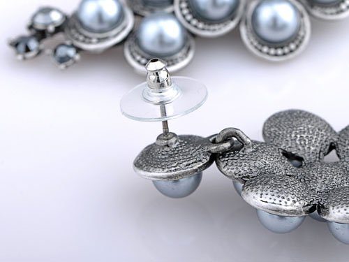 Alilang Gunmetal Grey Faux Pearls Swarovski Crystal Rhinestones Grape Cluster Fruit Dangle Earrings #TOP4