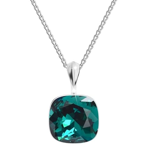MŚ 1997 MENNICA ŚWIDNICKA Square Damen Halskette 925 Sterling Silber mit Marken Kristalle Anhänger Kette mit Anhänger Silber Kette Geschenk für Frau zum Geburtstag Jubiläum (Antique Pink) (Emerald)