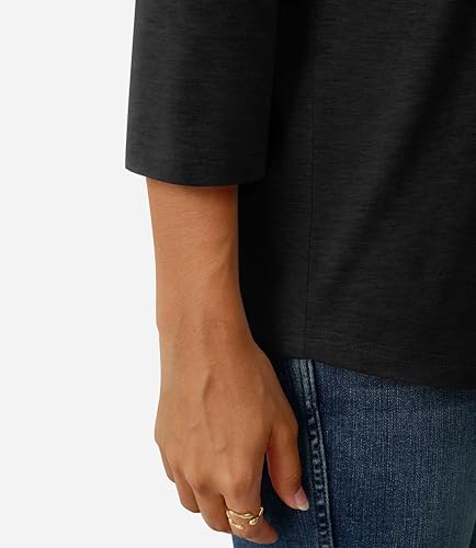 GKBK Womens Tops 3/4 Sleeve Shirts V Neck Casual Blouses Basic Loose Fit Pullover Tshirts Black L — view 3