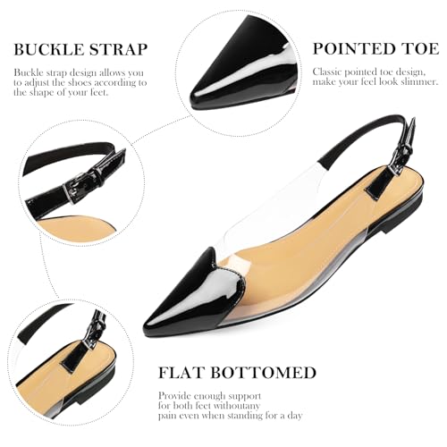 Slingback Flats for Women Pointed Closed Toe Clear Backless Flats Comfortable Dress Pumps Shoes for Wedding Party Work Work2
