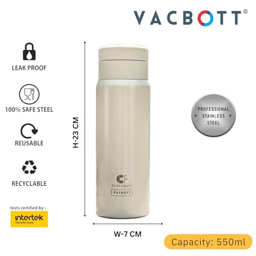 Image of CLAY CRAFT VACBOTT Legend Apex Double Wall|18 Hours Hot and 24 Hours Cold Vacuum Insulated Flask 550ml, 1Pcs, Steel Bottles for Travelling|BPA-Free|Leak Proof|BIS Certified|1Year Limited Warranty