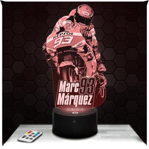 Lampephoto.fr - Lampe 3D GP Moto Marc Márquez, pilote Moto, Idée Cadeau Fan Moto, Marc Marquez Veilleuse Tactile Led Illusion, Effet Hologramme 3D, Idée Cadeau Noël...