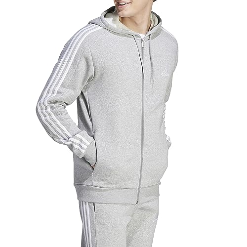 Image of adidas Essentials Men's Fleece 3-Stripes Full-Zip Hoodie Top with Hood