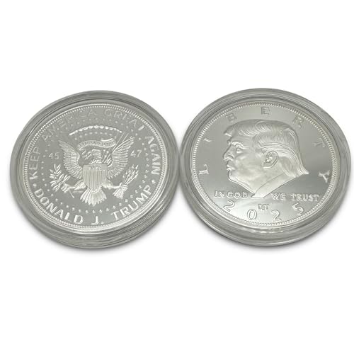 Image of President Donald J. Trump 2025 Silver American Eagle Challenge Coin with Certificate of Authenticity, Oval Office, Trump Coin Collectors Souvenir, Silver Plated, 38mm x 2mm in Protective case