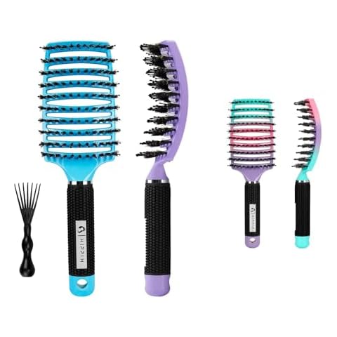 Hair Brushes for Women 2 Pack, HIPPIH Detangler Hair brush for Adult & Kids’ Wet or Dry Hair, Boar Bristle Hair Brush Getting Knots Out without Pain Adds Shine and Makes Hair Smooth Cover