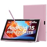 WUIUHOU 10.1 Inch Android 15 Tablet, 8GB RAM 32GB Storage, HD IPS Display, 5G WiFi 6,6000mAh Battery, Dual Camera for Video Call, Tab with Case & Stylus Pen for Work/Study Tablet with case (Pink)
