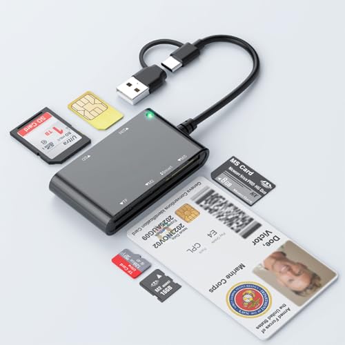 PintoHardware Lector de Tarjetas Inteligentes USB‑C 6 en 1 – Lector y Grabador SD Micro SD, SIM, Smart Card y M2, Compatible con DNIe y Windows y MackBook,Tarjetas Bancarias para PC Portátil y Móvil