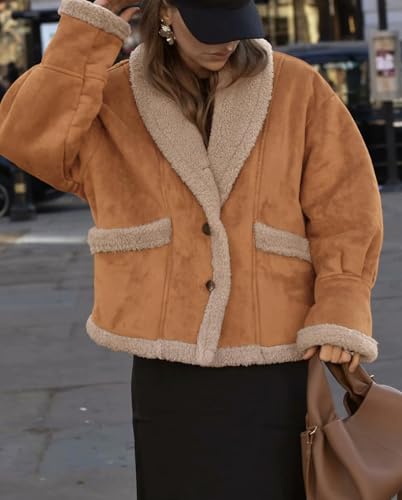 loveimgs Women Oversized Sherpa Lined Leather Jacket Faux Suede Fleece Shearling Coat Winter Biker Aviator Jacket Overcoat3