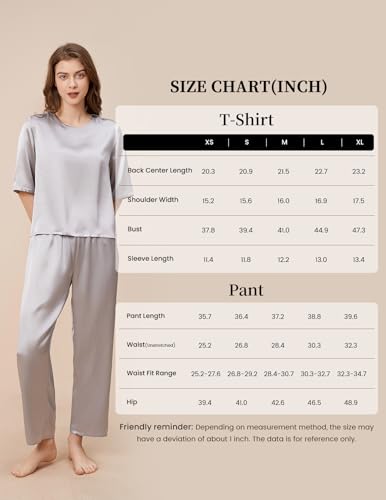 THXSILK 6A Pure Mulberry Silk Pajamas for Women 2 Piece Short Sleeve PJS Round Neck Silk Sleepwear4