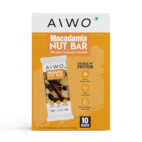 Image of Aiwo Macadamia Nut Bar with Dark Compound Chocolate | Daily Protein Bars | Pack of 10 x 40g Protein Bars