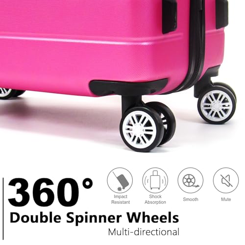 VANELC 3 Piece Hard Shell Luggage sets with TSA Lock Spinner Wheel ABS Lightweights Checked Convenient Stackable Suitcase Woman Men (20/24/28) (Rose Red, 3PCS)3