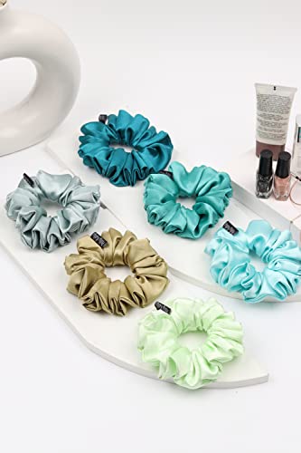 Image of Premium Satin Scrunchies for Women | Hair Bands, Ponytail Holders & Rubber Bands | Fluffy, No-Damage Hair Ties | Girls Hair Accessories | Medium Size | Pack of 6