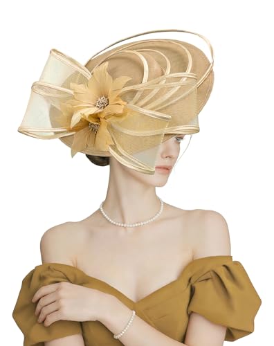 Kidukso Women Fascinators for Tea Party Hat 1920s Flower Headwear for Derby Hats Church Cocktail Wedding Gold