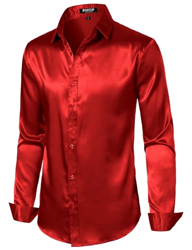 Mens Shiny Luxury Satin Slim Fit Dress Shirts Silk-Like Glossy Long Sleeve Button Down Shirts for Wedding Party Prom4