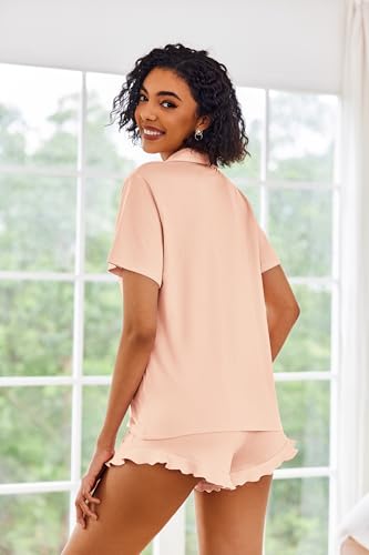 Image of Ekouaer Pajamas Set for Women Short Sleeve Sleepwear Button Down Pjs Lounge Sets Soft Nightwear