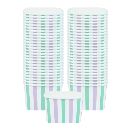 Image of Coppetta 12 Ounce Dessert Cups, 200 Greaseproof Ice Cream Cups - Lids Sold Separately, For Hot And Cold Foods, Purple And Blue Stripe Paper Yogurt Bowls, Disposable, Sturdy - Restaurantware