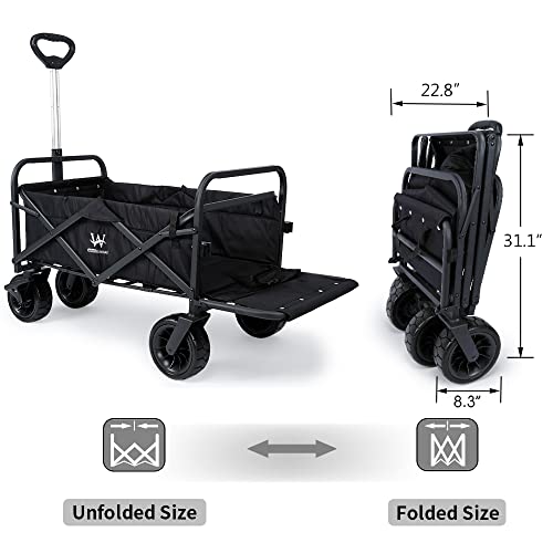 Whitsunday Collapsible Folding Garden Outdoor Park Utility Wagon Picnic Camping Cart With 8“ Bearing Fat Wheel And Brake (Standard Size(Plus+) 8" Wheels With Tailgate (Black) #TOP2