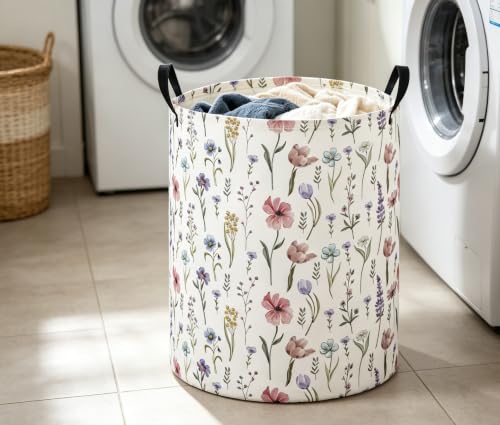 Image of Baby Laundry Basket Baby Nursery Hamper Kids Laundry Basket Toy Storage Bin for Boys Room Decor Gift Baskets for Bedroom Bathroom(Flower)