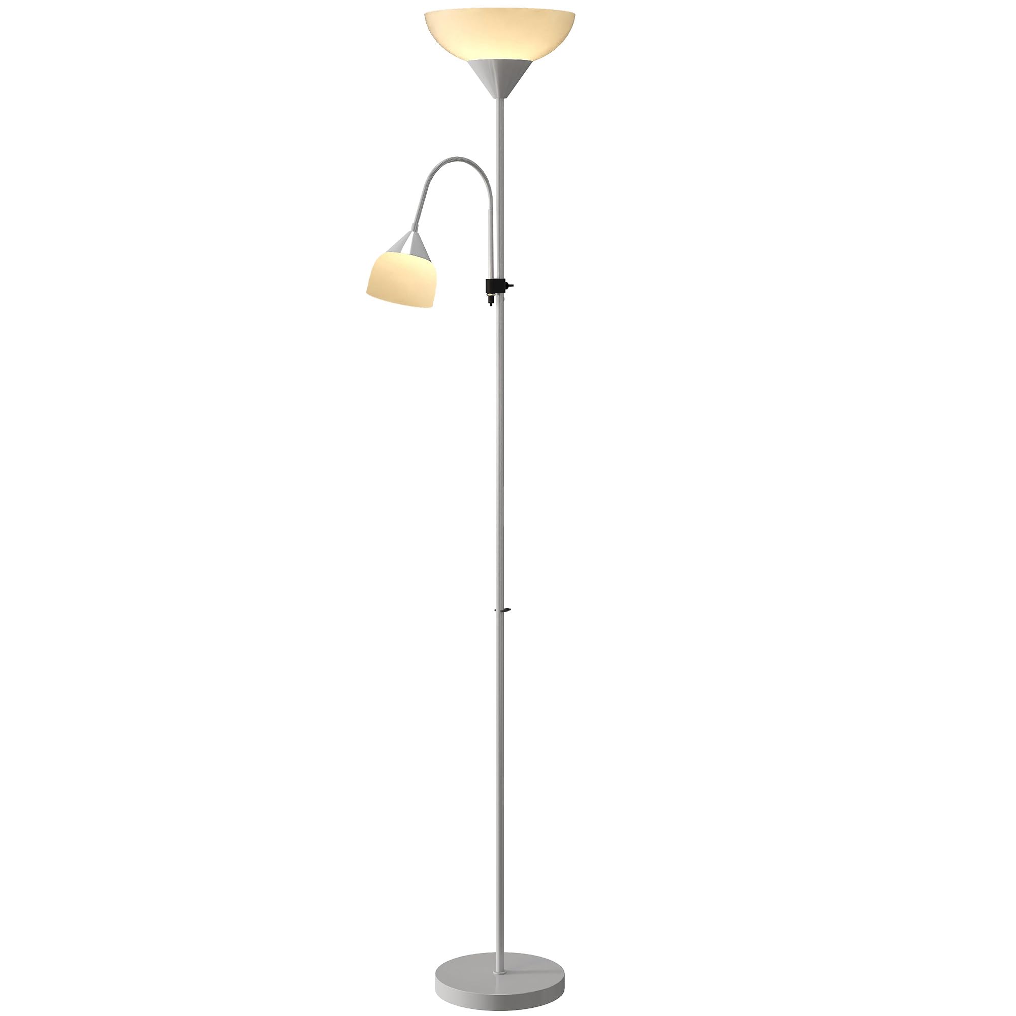 Homcom Silver Tone Led Floor Lamp For Living Room, Tall Standing Lamp, Mother And Child Uplighter With Adjustable Gooseneck, 3000K/4500K/6500K Colour Temperatures, 180Cm