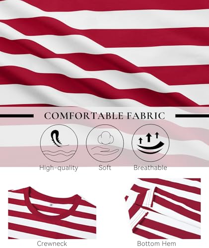 Image of KESIHAN Mens Striped Long Sleeve Shirt Crewneck Casual T-Shirt Basic Stripe Cotton Spandex tee Shirt