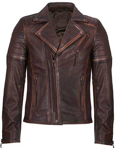 Hommes Marron Svelte Cross Zip Cru Brando Veste Motard en Cuir 3XL Cover
