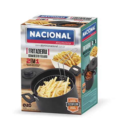 Panela Preto Antiaderente Fritadeira Com Cesto Telado 20 Cm