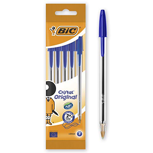 BIC Cristal Original Balpennen Medium Punt (1,0 mm) - Blauw, Pak van 5 Stuks
