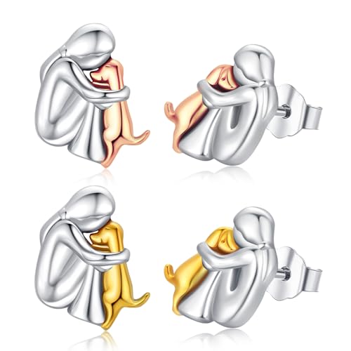 KQ&TTENG 2 Pairs Dog Stud Earrings- Rose Gold & Yellow Gold Plated - Puppy Earrings Dog Jewelry Gifts for Women Pet Lovers