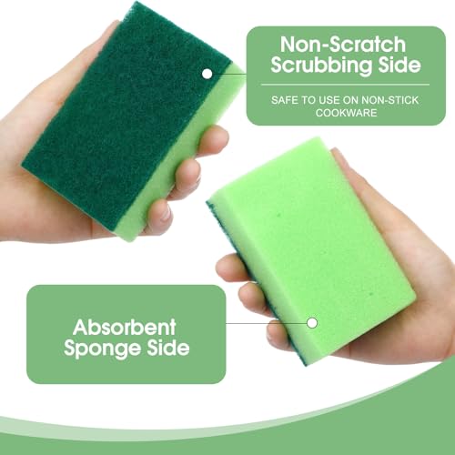 Tioncy 100 Pcs Individually Wrapped Sponges Bulk Kitchen Green Non Scratch Scrub Sponges Dual Sided Cleaning Scrubber for Household Washing Dishes, Pots, Pans, Sinks, Stoves, Appliances, Car, Bike - Thumbnail 3
