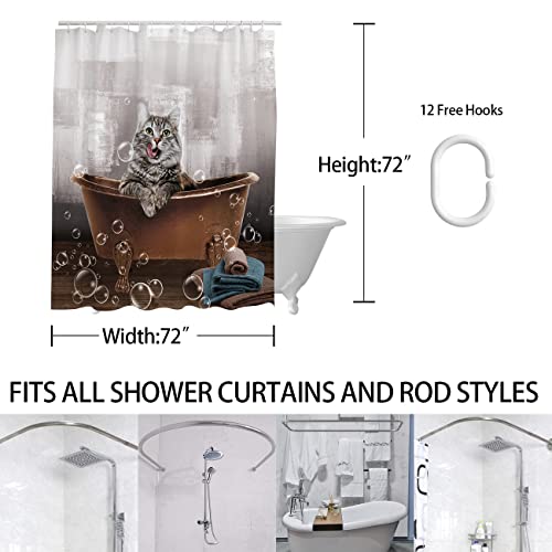 Aquar Funny Cat Shower Curtain For Bathroom, Cute Animal Cat Print Bath Curtains With 12 Hooks, Animal Shower Curtains For Bathtub Decor, Waterproof Washable Fabric Shower Curtain, 72 X 72 Inch #TOP3