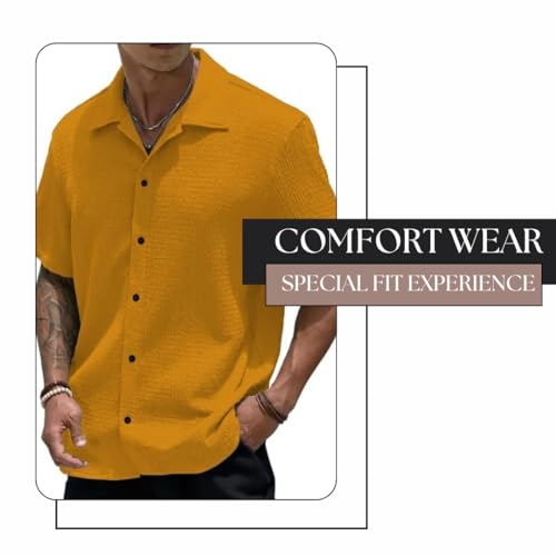 Image of COMBRAIDED Men's Slim Fit Half Sleeve Polycotton Casual Shirt - Solid Pattern, Hip Length