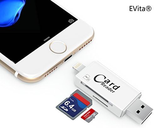 EVita Lightning to SD Card Camera Reader Adapter, SD Card TF Card 2 in 1 with USB 3.0/2.0 for Apple iPhone 5/5S/6/6S/SE/7/7 Plus/8 and iPad(White)