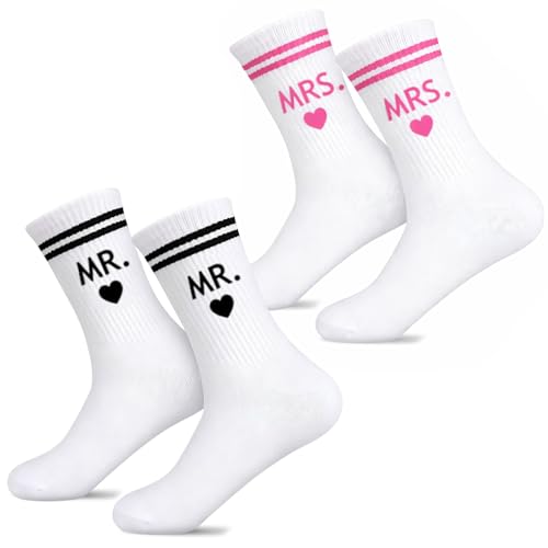 Scinzene Hochzeitsgeschenk Set für Brautpaar mit Mr. und Mrs. Motiv Socken Lustige hochzeitsgeschenke für brautpaar für Männer und Frauen Geschenkidee zur Hochzeit Verlobung