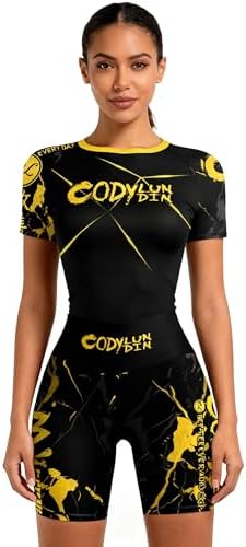 Conjunto feminino de 2 peças de compressão esportiva de manga cur...