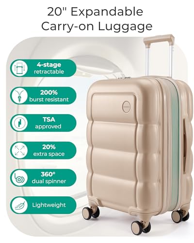 BAGSMART Carry on Luggage with Spinner Wheels, 22x14x9 Carry On Luggage Airline Approved With TSA Lock, Durable Hard Shell Carry On Suitcase 20 inch, Flaxen Almond2