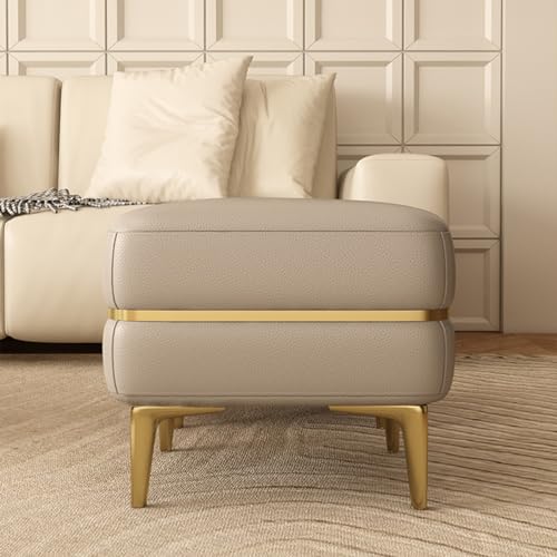 Petit tabouret en cuir orange et métal pour chambre - 5