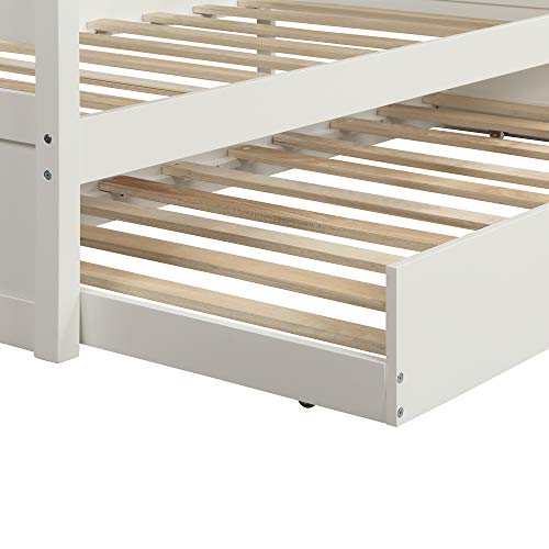 Merax Twin Daybed With Trundle, Solid Wood Captains Bed Twin Size Sofa Bed Frame (White) #TOP6