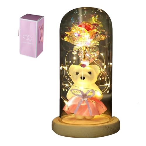 sanvpwsan Cubierta de cristal de imitación de lámina dorada con diseño de rosas LED luminosas para la vida eterna, adorno creativo para el día de San Valentín