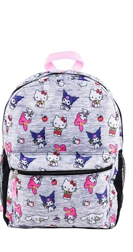 Hello Kitty Mochila escolar grande My Melody, Kuromi, Allover Print 40,6 cm, Cinza, Large, Mochila