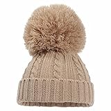 Mini Mart Online Limited Gorro de punto para bebé, con pompón, para niño y niña, 6 meses, marrón, Talla única