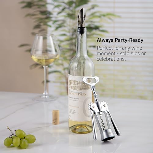 Barcool Premium Wine Bottle Opener – Wing Corkscrew with Pourer & Stopper – Stainless Steel Multifunctional Opener for Corks and Caps - 3 in 1 Wine Gift Set for Home, Bar & Special Occasions - Image 3