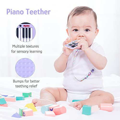 Unique Cute Silicone Newborn Baby Girl Shower Gifts Piano Teething Toy- Black And White High Contrast Visual Stimulation Development Hanging Teether For Crib Gym-0-3 0-6 6-12 Months Infant Gum Relief #TOP2