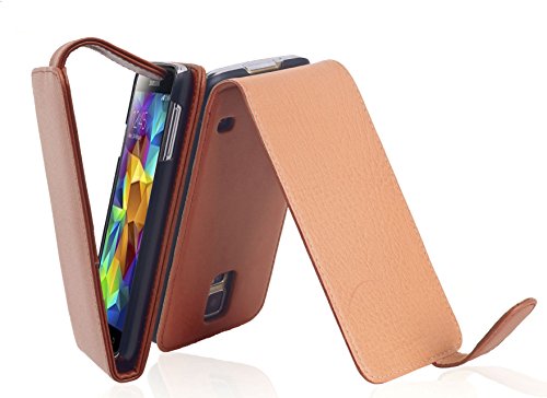 Cadorabo Funda para Samsung Galaxy S5 / S5 Neo in MARRÓN Cacao   Cubierta Proteccíon Estilo Flip de Cuero Sintético Liso   Etui Case Cover Carcasa