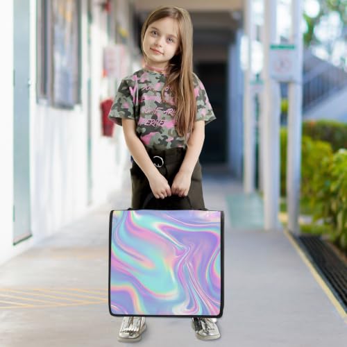 Image of Custom 3 Ring Zipper Binder Holographic Neon Pattern Iridescent Personalized Name 1.5 Inch Binders Large Capacity Multi Pockets for School Office Supplies